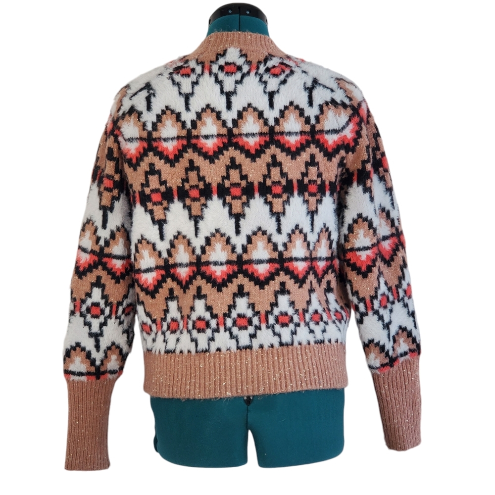 Ann Taylor Aztec Geometric Print Sweater Pink Nude Block Small Like New - Picture 10 of 15